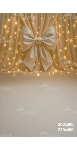 Tło fotograficzne złote z kokardą i światełkami | 3752